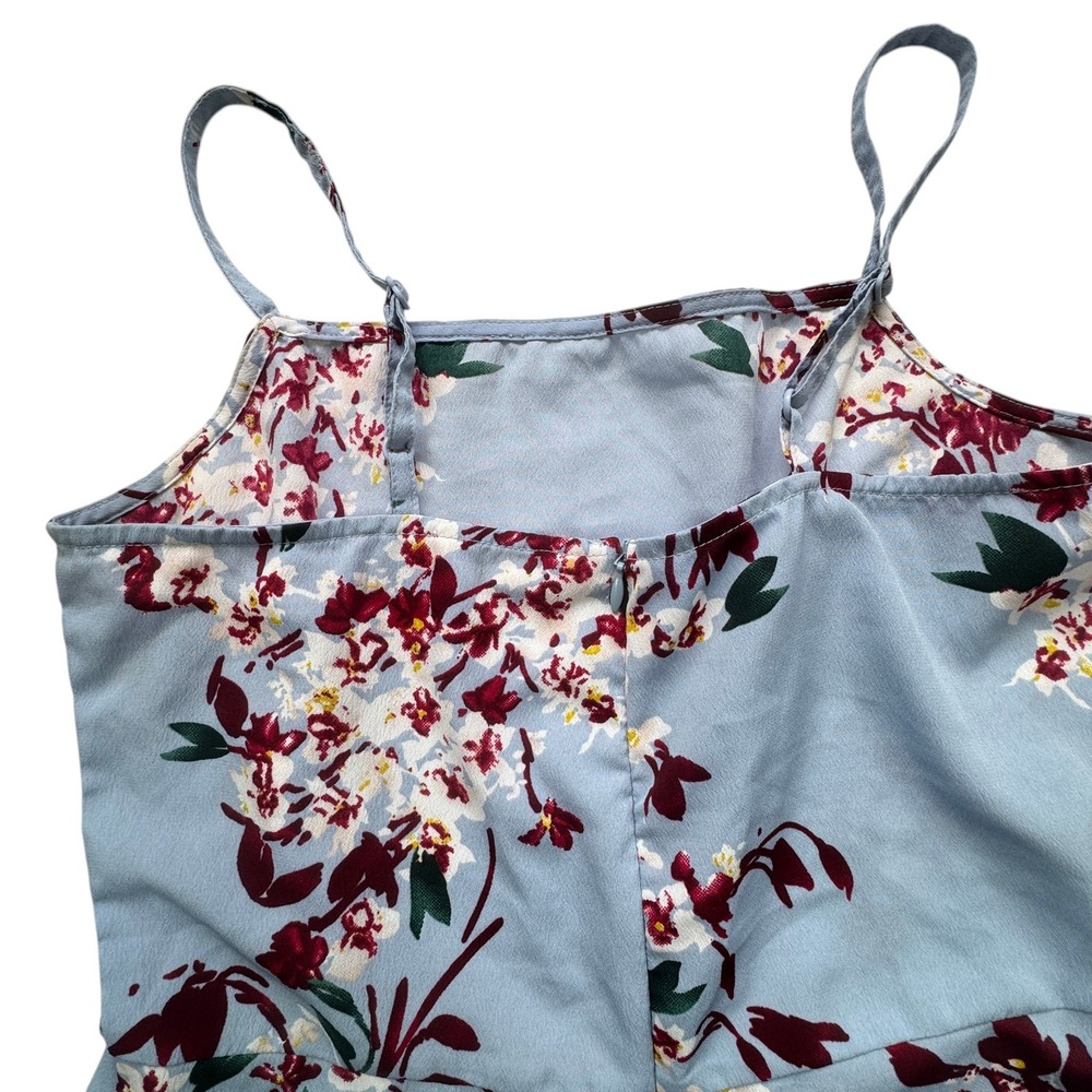 Berrylush Floral Mini Dress Womens Small Blue Sleeveless Adjustable Strap Summer - Picture 9 of 11
